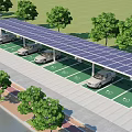 Roadside Facilities Featuring Solar Panel Covered Parking Area With Green Markings And Trees