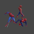 Spider Man Action Figures Three Red Blue Different Poses Kneeling Standing With Sword 3d model