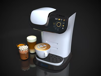 Modern Automatic Coffee Machine As Essential Kitchen Appliance With Latte And Milk Foam Drinks 3d model