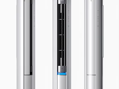 Modern Sleek Vertical Air Conditioner Fan With Silver White Body Control Panel And Air Outlet 3d model