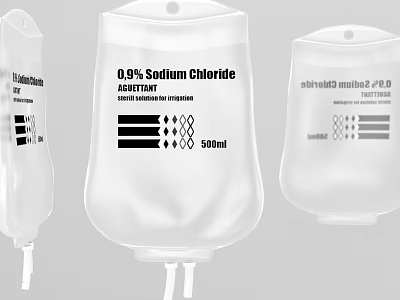 Sterile Medical Device 0.9 Percent Sodium Chloride Injection 500ml IV Fluid Bags 3d model