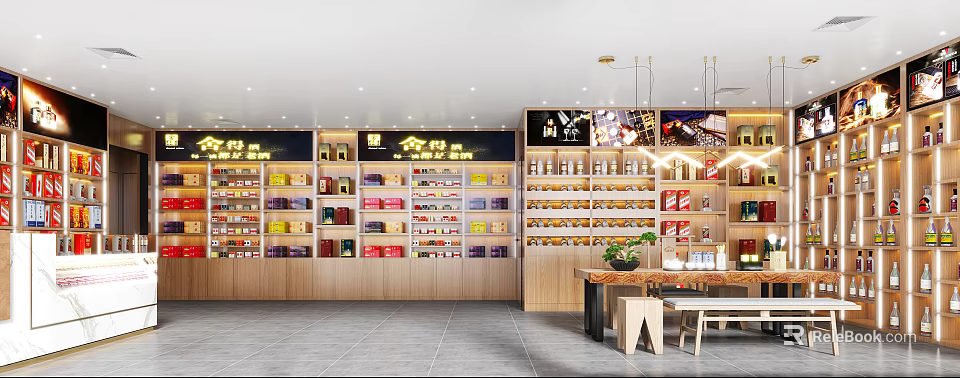 Tobacco and Liquor Store Interior With Well Arranged Shelves Displaying Liquor Bottles And Tobacco Products 3d model 