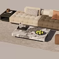 Modern L Shaped Sofa and Coffee Table Set with Marble Top and Pillows 3d model