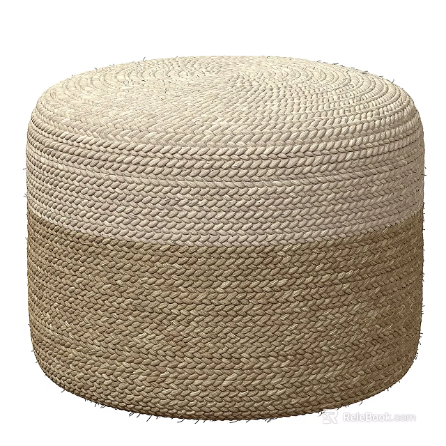 Woven Round Ottoman With Beige And Light Brown Natural Material For Home Decor 3d model 