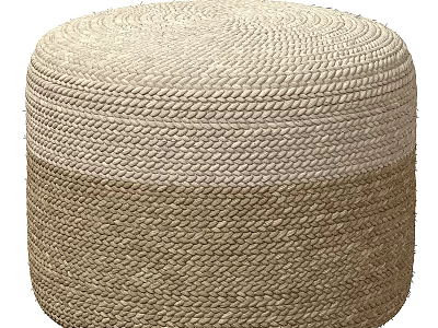 Woven Round Ottoman With Beige And Light Brown Natural Material For Home Decor 3d model
