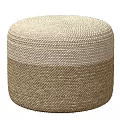 Woven Round Ottoman With Beige And Light Brown Natural Material For Home Decor