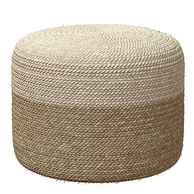 Woven Round Ottoman With Beige And Light Brown Natural Material For Home Decor 3d model