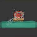 Colorful Toy Play Structure With Wooden Platform Rope Net And Colorful Decorations On Turquoise Base