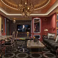 Luxury KTV Interior With Chandelier Sofa TV Screen And Decorative Furniture