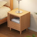 Modern Natural Wooden Nightstand With Lamp Glass Phone Books And Decorative Items