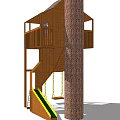 Wooden Kids Play Tower With Swings Slide And Second Floor Platform