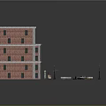 3D Model of Red Brick Buildings With Multiple Structures Gray Roofs and Open Space 3d model