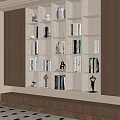 Modern Built in Wooden Bookcase Interior with Books and Decorative Items