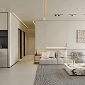 Modern Living and Dining Room Interior Design With Sofa Marble Coffee Table And Artwork