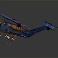 Vintage Blue Biplane with Orange Wings Red Accents and Yellow Engines Classic Design
