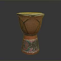 Traditional Handcrafted Djembe Drum with White Drumhead and Colorful Base Patterns