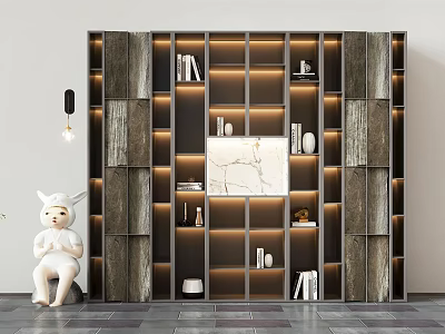 Modern Display Cabinet with Multiple Shelves Decorative Items Books and Interior Lighting 3d model