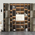 Modern Display Cabinet with Multiple Shelves Decorative Items Books and Interior Lighting
