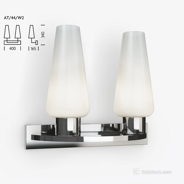 Modern Wall Sconce With Double White Glass Shades And Chrome Base Design 3d model 