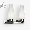 Modern Wall Sconce With Double White Glass Shades And Chrome Base Design