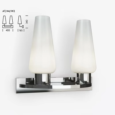 Modern Wall Sconce With Double White Glass Shades And Chrome Base Design 3d model
