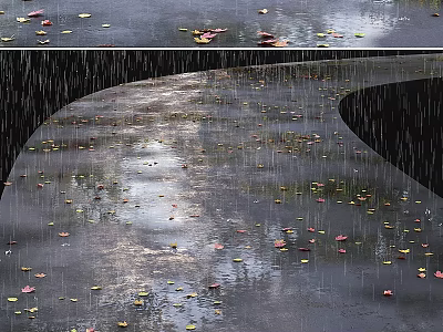 Wet Ground Scene In Rain With Fallen Leaves And Puddles 3d model