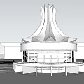 Unique Architectural Design Of Modern Building With Tall Spire Like Roof And Circular Base