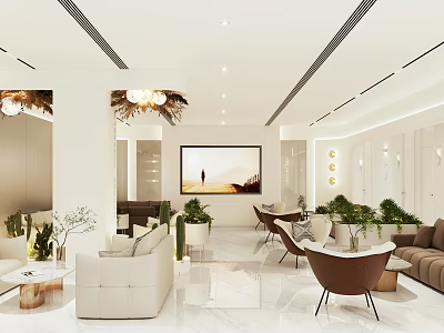 Modern Hospital Outpatient Clinic Waiting Area With Comfortable Seating And Greenery 3d model