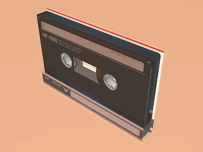 Vintage 90 Minute Audio Cassette Tape for Musical Instrument Recordings with Black and Red Design 3d model