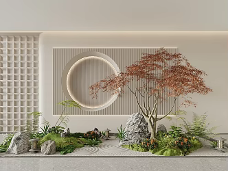 Garden landscape sketch courtyard landscape stone courtyard sketch landscape tree red maple 3d model