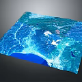 Natural Landscape With Blue Water Green Vegetation And White Snowy Regions