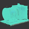 Old Blue Rusty Industrial Machine With Metal Grille And Concrete Base 3d model