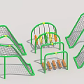 Garden Ornaments Featuring Green Frames Grid Structures Colorful Columns And Curved Designs 3d model