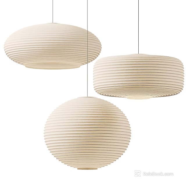 Modern Cream Ribbed Pendant Lights In Spherical And Drum Shapes For Interior Decor 3d model 
