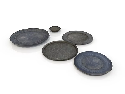 Decorative Ceramic Plates With Various Sizes Textured Surfaces And Matte Finishes 3d model