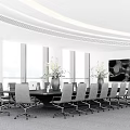 Modern Conference Room Interior With Large Table Black Chairs And Green Plants