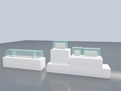 White Display Shelves With Glass Cases And Multi Level Design For Product 3d model
