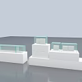 White Display Shelves With Glass Cases And Multi Level Design For Product