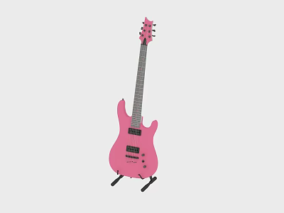 Modern Pink Electric Guitar Music Instrument On Stand For Music Enthusiasts 3d model