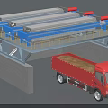 Industrial Conveyor Equipment With Yellow Guardrails And Red Truck Loading Granular Material