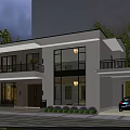 Modern Detached Villa Exterior Design With Courtyard Parking Area And Lush Greenery
