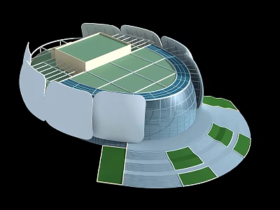 3D Stadium Model With Running Track Green Field And Spectator Stands 3d model