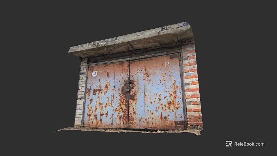 Rusty Blue Double Doors With Red Brick Frame And Concrete Lintel 3d model 
