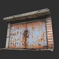 Rusty Blue Double Doors With Red Brick Frame And Concrete Lintel 3d model