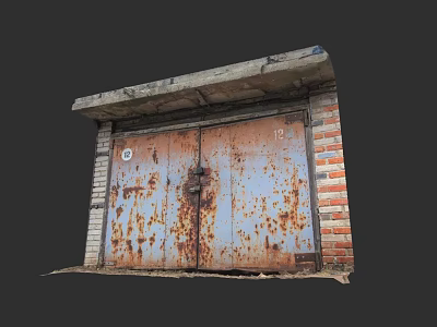 Rusty Blue Double Doors With Red Brick Frame And Concrete Lintel 3d model