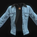 Light Blue Denim Jacket With Black Collar Open Front Buttons And Pockets 3d model