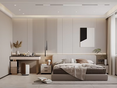 Elegant Modern Bedroom Interior With Bed Headboard Decorative Painting Nightstand And Carpet 3d model