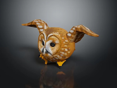 Brown Owl Flying With White Spots On Spread Wings And Yellow Claws 3d model