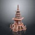 Traditional Multi tiered Pagoda Architecture Featuring Stone Base Staircase And Carved Railings