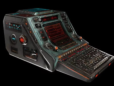 Retro Futuristic Decorative Ornament Set Console With Buttons Screen And Keyboard Design 3d model